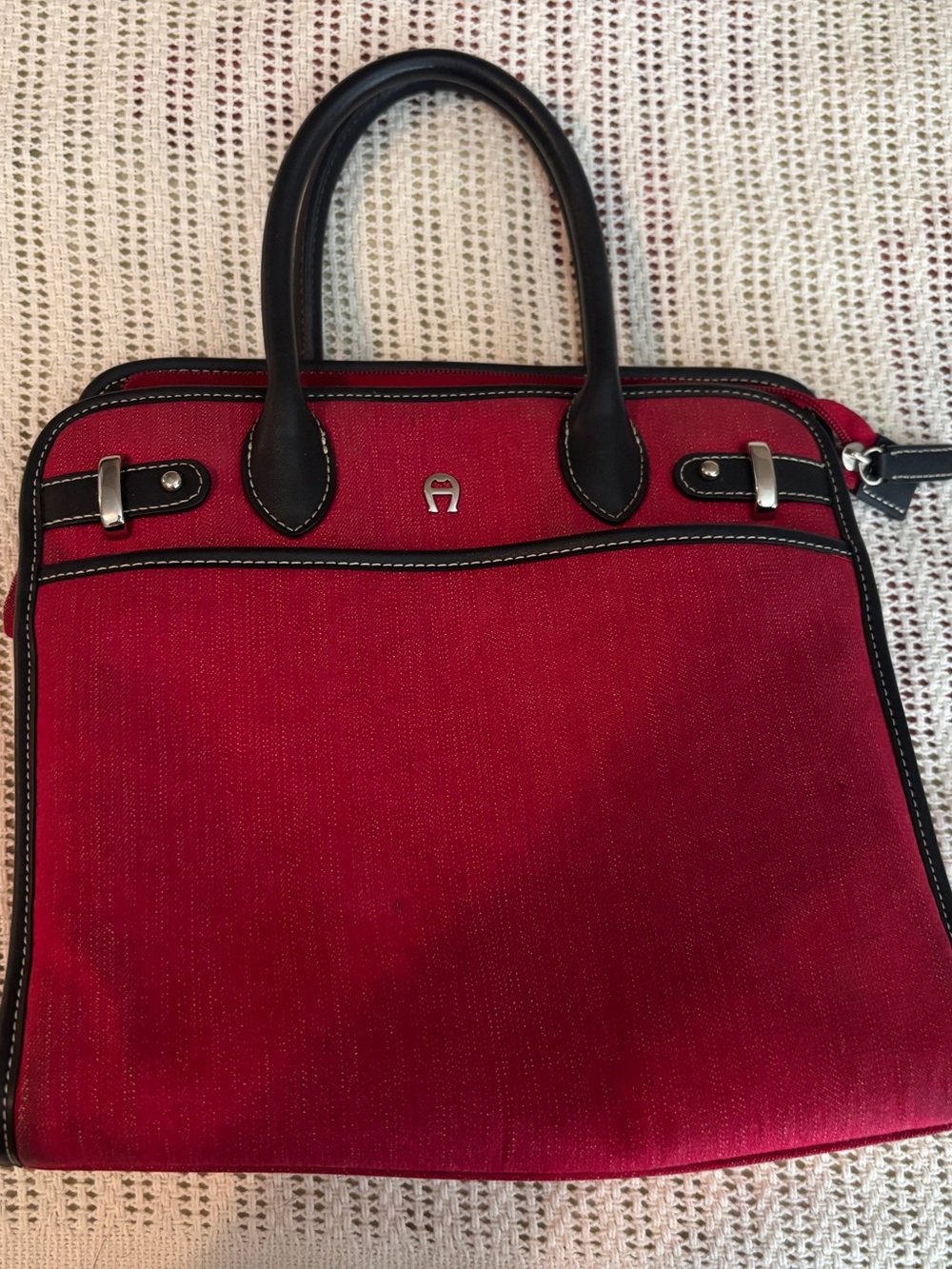 Etienne Aigner Red and Black canvas Tote Bag